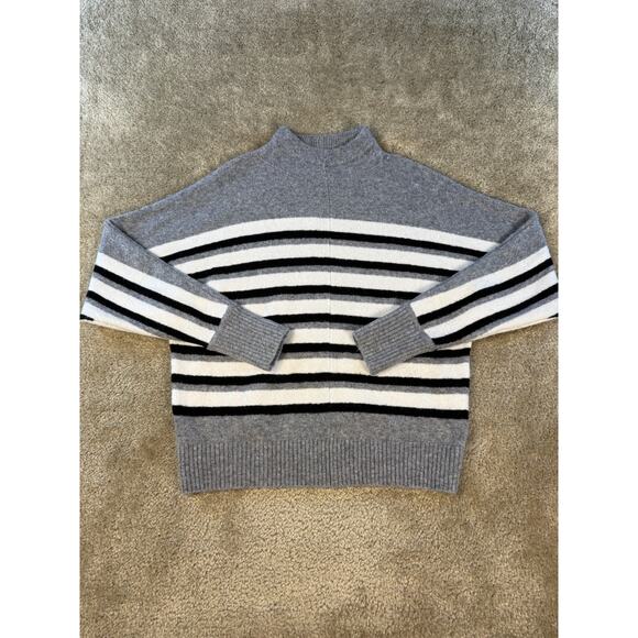 LOFT Wool Blend Sweater Womens Size XS Gray Black White Striped E192 - Picture 1 of 8
